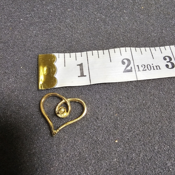 Gold Tone Heart Shapped Lapel Pin With Red Rhine Stone Pin Back shows signs of w - Picture 2 of 7